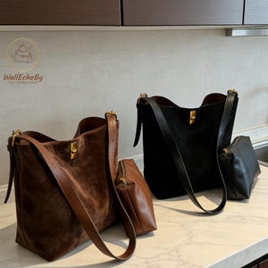 Soft Suede Hobo Bag, Large Shoulder Bag for Women, Slouchy Crossbody Tote, Minimalist Everyday Purse, Vintage Korean Style Vegan Leather Bag
