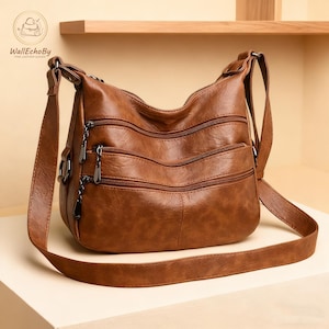 Women's Medium Quilted Leather Crossbody Bag - Soft Shoulder Purse With Back Pocket & Chain Strap