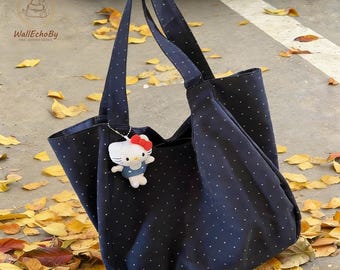 Bolso de hombro personalizado con lunares: un bonito bolso hobo suave, un bolso tote informal y ligero, un bolso holgado de tela, un bolso retro para el día a día, un regalo para ella.