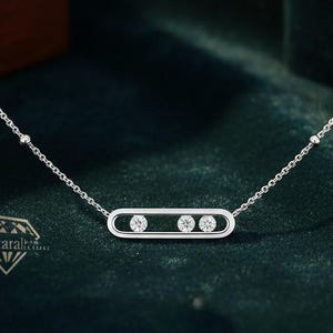 Magnífico collar móvil de diamantes para mujer, collar de boda de moissanita de talla redonda de 3,0 mm, collar con engaste pavé perfecto en oro amarillo macizo de 18 quilates.