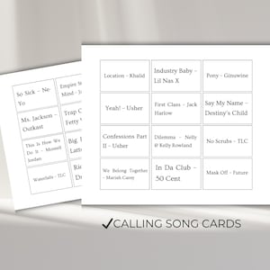 Rap and R&B music bingo calling cards, printable song cards for music bingo game, party game accessories rap R&B theme