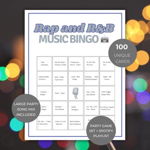Hip Hop Throwback Bingo game printable, Rap and R&B music bingo cards, 100 unique bingo cards party game, girls night game idea, music bingo printable
