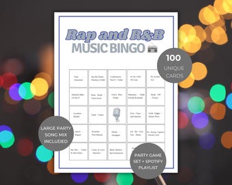 Music Bingo, Hip Hop Throwback Bingo, Rap and R&B Music Bingo, Music Bingo Cards, 100 Music Bingo Cards, Ladies Night Games,Spotify Playlist