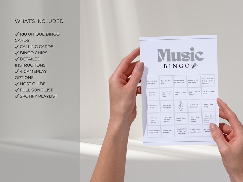 Music Bingo Printable Set with 100 Unique Cards | Team Building Activity Game | Office Party Ice Breaker Game for Groups