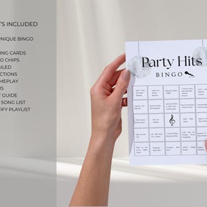 Music bingo cards bundle with 100 unique bingo cards, calling cards, chips and instructions, party hits bingo printable for group party game