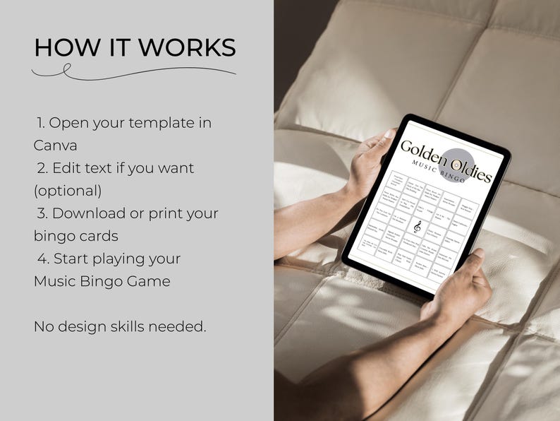How to play music bingo game using Canva template, editable printable bingo cards for parties and family gatherings