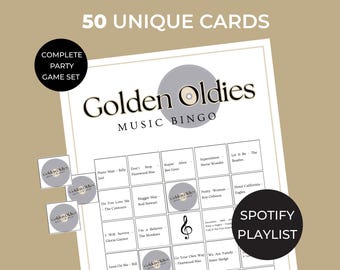 Music Bingo, Nostalgic Songs Bingo, Music Bingo Cards, Golden Oldies Music Bingo, Family Reunion Games, Retirement Games,50s60s70sMusicBingo