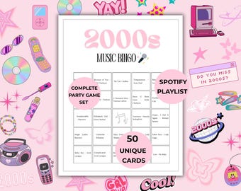 Music Bingo, 2000s Nostalgia, Ladies Night Games, 2000s Music Bingo, Music Bingo Cards, 2000s Nostalgia Music Bingo, Bingo Bundle,Party Game