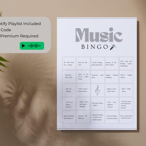 Music bingo printable game with Spotify playlist QR code included, party music bingo cards for game night, family gatherings and icebreaker activities