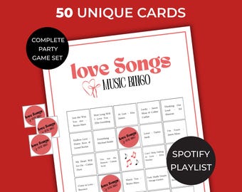 Valentines Day Music Bingo, Music Bingo, Music Bingo Cards, Love Songs Music Bingo, Ladies Night Games, Bundle, Bachelorette Party Game