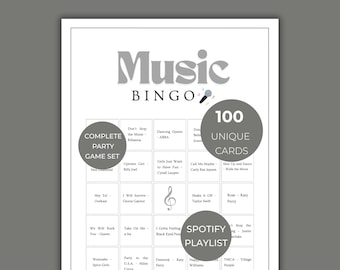 Ultimate Music Bingo, Music Bingo, Music Bingo Cards, 100 Music Bingo Cards, Ice Breaker Games, Family Reunion Bingo, Ladies Night Games