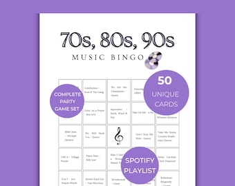 Music Bingo, Decades Music Bingo, Music Bingo Cards, 70s, 80s, 90s Music Bingo, 70s Music Bingo, 80s Music Bingo, 90s Music Bingo, Bingo Set