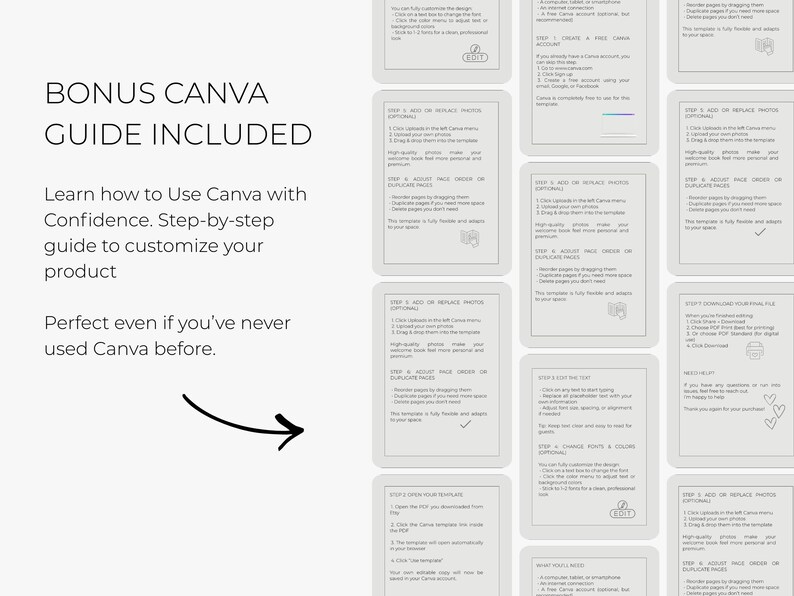 Canva guide included with music bingo printable template showing how to edit and download your music bingo cards in Canva