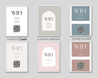 Wifi Sign | Wifi Password Sign | Qr Code Sign | Airbnb Signs | Canva Template | Small Business | VRBO | Guest Information | Digital Download