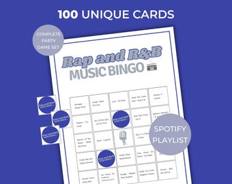Music Bingo, Rap Party Bingo, Music Bingo Cards, Rap and R&B Music Bingo, 100 Music Bingo Cards, Icebreaker Games, Spotify Playlist