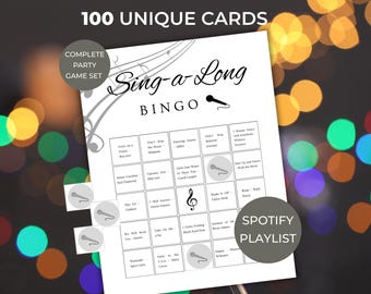 Bingo musical para cantar, Bingo musical para cantar juntos, Bingo musical, Cartones de bingo musical, Bingo de fiesta musical para cantar juntos, Bingo de éxitos de fiesta, Juego de bingo