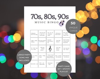 Nostalgia Music Bingo, 70s 80s 90s Music Bingo, Music Bingo, Decades of Hits Bingo, 70s Music Bingo, 80s Music Bingo, 90s Music Bingo