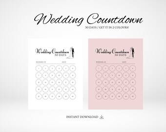 Wedding Countdown, Wedding Must Haves, Wedding Countdown Calendar, Bride To Be, Wedding, Wedding Decor, Printable, Instant Download, Canva