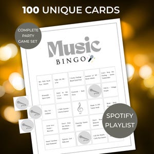 Hit Songs Music Bingo Cards | 100 Music Bingo Cards Printable | Team Building Game | Ice Breaker Game for Work Party