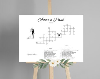 Wedding Crossword Puzzle, Wedding Crossword, Wedding Table Games, Wedding Must Haves, Sip and Solve, Template, Wedding Puzzle