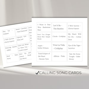 Music Bingo Calling Cards Printable | Song Title Cards for Music Bingo Game | Party Game for Groups and Events