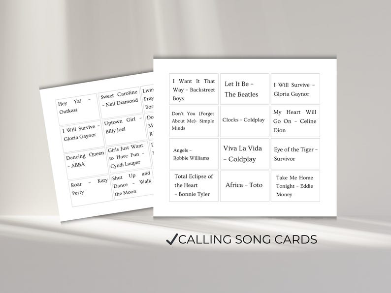 Music Bingo Calling Cards Printable | Song Title Cards for Music Bingo Game | Party Game for Groups and Events