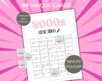2000s Throwback Music Bingo, 2000s Music Bingo, Music Bingo, Music Bingo Cards,   Ladies Night Games, Slumber Party Games, 2000s Nostalgia