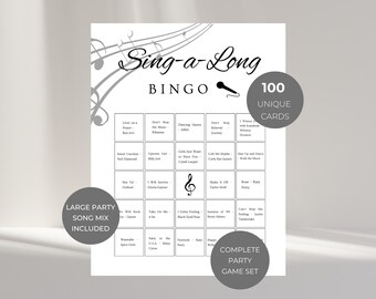 Bingo musical, Cartones de bingo musical, 100 cartones de bingo musical, Bingo musical para cantar, Paquete de bingo, Bingo de éxitos de fiesta, Bingo de los 70, 80 y 90