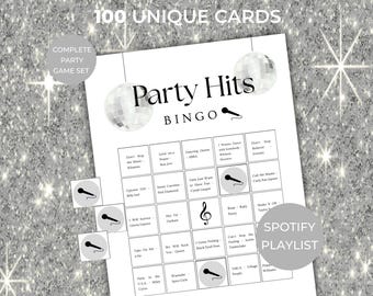 Music Bingo, Dance Party Music Bingo, Party Hits Bingo, Music Bingo Cards, 80s 90s Birthday Party Game, Team Building Games,Spotify Playlist