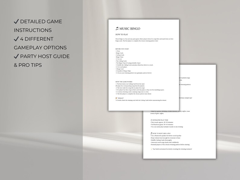 Music Bingo Game Instructions Printable | How to Play Music Bingo | Team Building Game Guide for Work Events