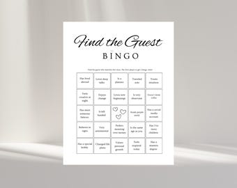 Find the Guest Bingo, Wedding Bingo, Bridal Shower Bingo, Wedding Table Games, Bridal Bingo, Template, Wedding Activities, Editable