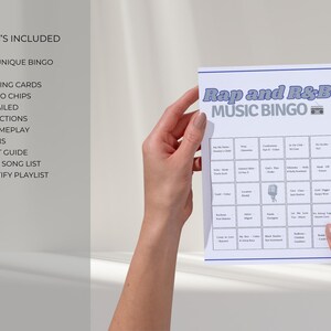 Rap and R&B music bingo printable, 100 unique bingo cards, party game set with calling cards and Spotify playlist, printable bingo game