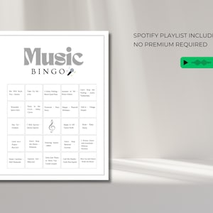 Music Bingo with Spotify Playlist | Hit Songs Music Game | Printable Bingo Cards for Party and Team Building