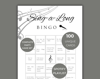 Music Sing-a-long Party Bingo, Music Bingo, Music Bingo Cards, Music Sing-a-long Bingo, Party Hits Bingo, 70s 80s 90s Bingo, Bingo Set