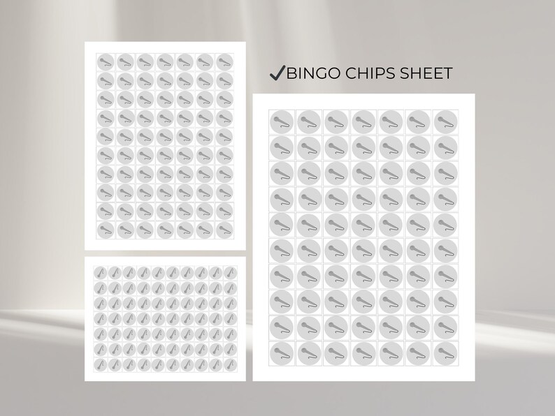 Printable bingo chips sheet for music bingo game, bingo markers included with music bingo cards printable for parties, icebreaker games and group events