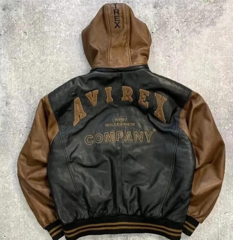 Chaqueta bomber de piel de vaca AVIREX USA ICON - Diseño con capucha bordada imagen 1