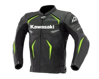 Chaqueta de cuero negra Kawasaki para motociclismo de carreras, estilo MotoGP.