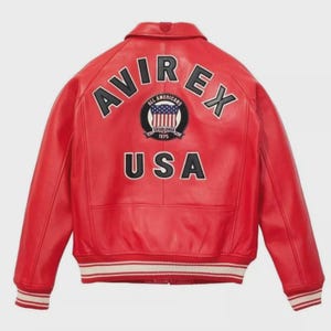 Chaqueta de aviador americana Avirex roja auténtica para hombre, chaqueta de cuero para hombre, regalo imagen 1