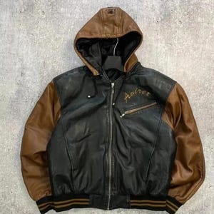 Chaqueta bomber de piel de vaca AVIREX USA ICON - Diseño con capucha bordada imagen 2