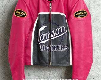 Chaqueta de cuero rosa para moto Vanson Performance, auténtica piel de vacuno estilo carreras, chaqueta de moda