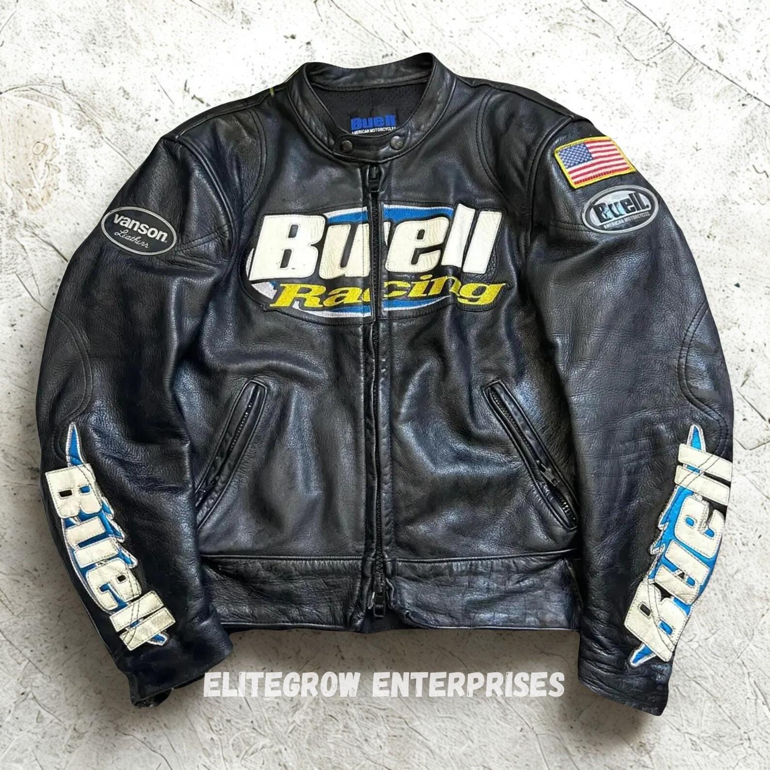 VANSON×Buell レザー ライダース ジャケット L Vintage Buell Racing Leather Motorcycle Jacket by Vanson Leathers