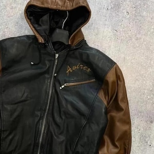 Chaqueta bomber de piel de vaca AVIREX USA ICON - Diseño con capucha bordada imagen 3