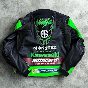 Chaqueta de moto de cuero Kawasaki Ninja Racing: chaqueta de piel de vaca auténtica para hombre, abrigo de motociclista de carreras, chaqueta de moto de cuero auténtico, regalo para él imagen 2