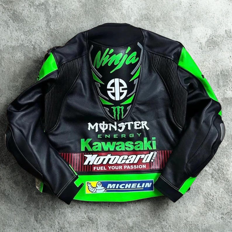 Chaqueta de moto de cuero Kawasaki Ninja Racing: chaqueta de piel de vaca auténtica para hombre, abrigo de motociclista de carreras, chaqueta de moto de cuero auténtico, regalo para él imagen 2