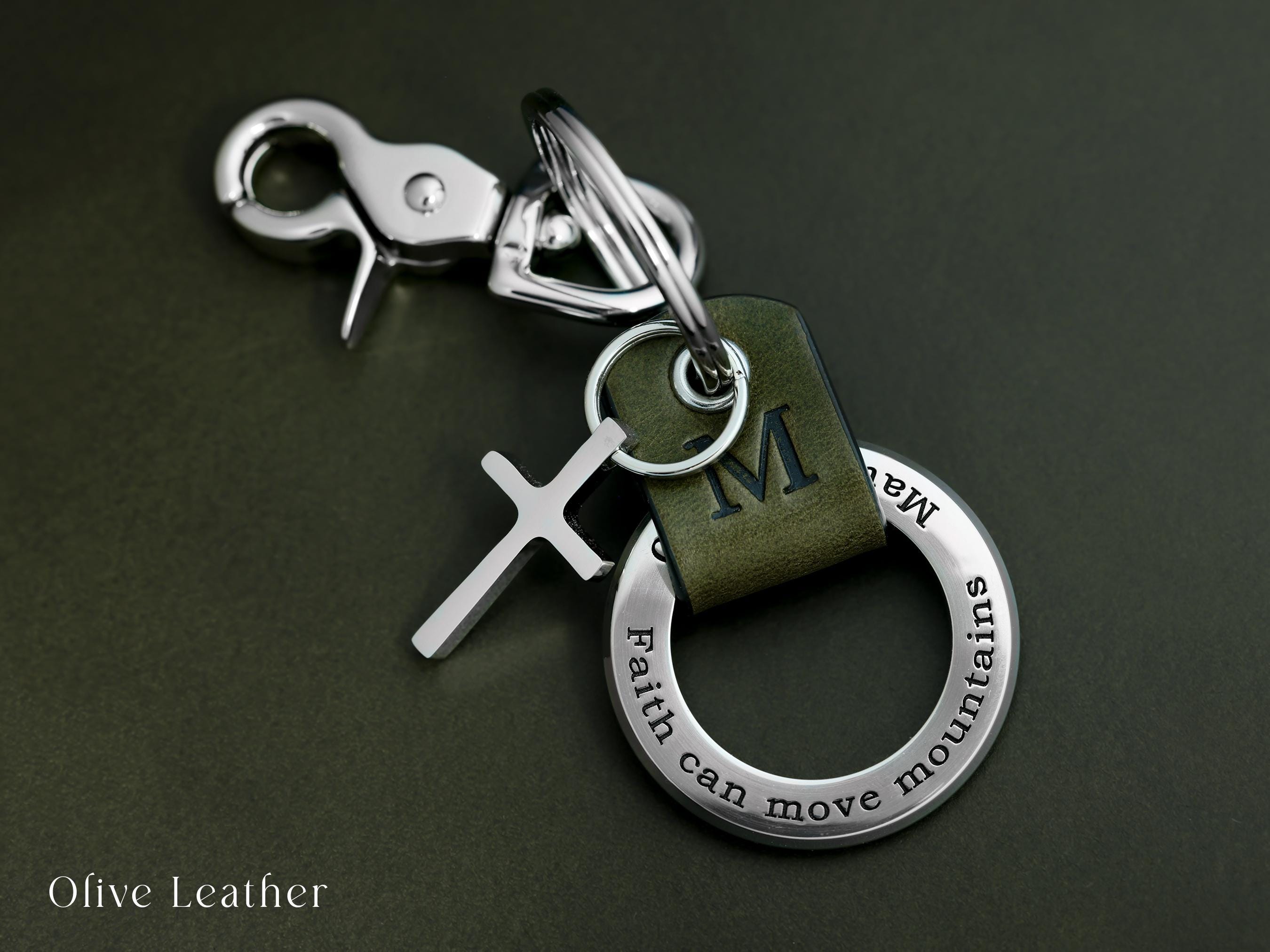 Personalized Confirmation Keychain for Boys, Engraved Leather