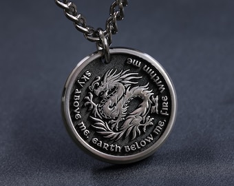 TITANIUM Custom Dragon Necklace Mens, Handcrafted from Solid Titanium, Customize with your own words on front and back