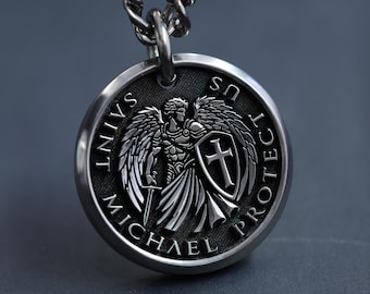St Michael Protect Us Necklace, Pure Titanium Necklace, Christian Necklace