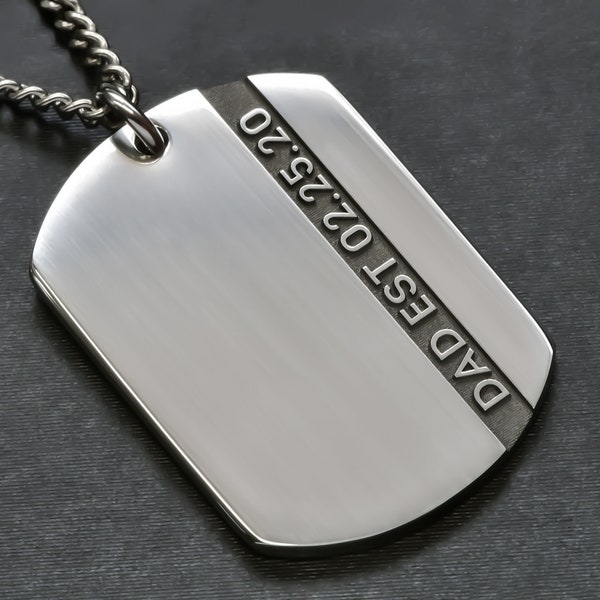 Unique Small Dog Tag Necklace for Men, Engraved Mens Dog Tag, Dad Necklace Kids Names, New Dad Jewelry, Father's Day Necklace