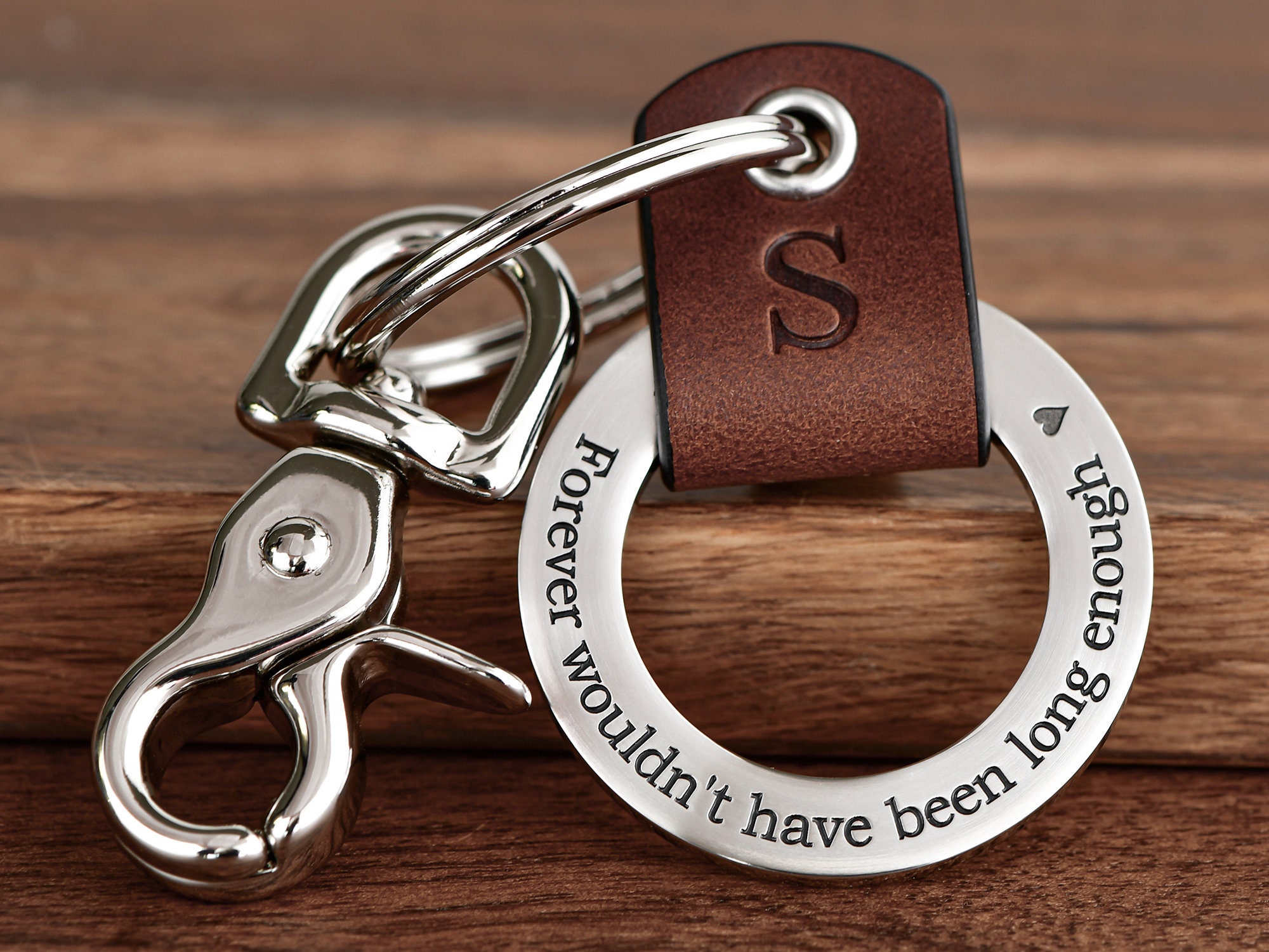 Maven Metals Raised Engraving Coordinates Leather Key Chain Ring