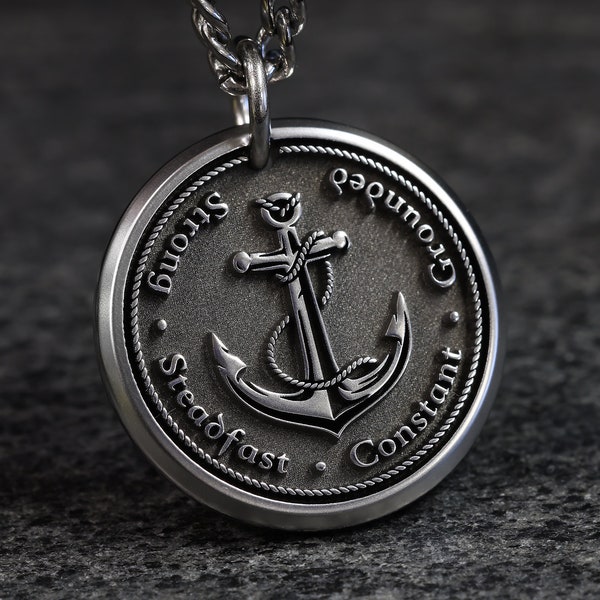 Mens Anchor Necklace Custom, Engraved Nautical Necklace for Man, personalized with your own words!